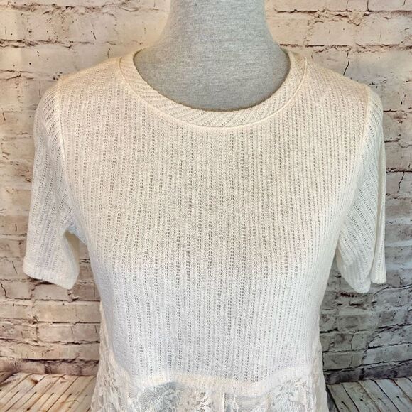 LC Lauren Conrad Lace Layered Babydoll Top Short Sleeve Cream Delicate Size S - Picture 3 of 8